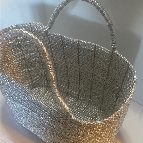 Pier 1 Silver Woven Metal Art Large Tote Bag NWOT - Picture 3 of 13